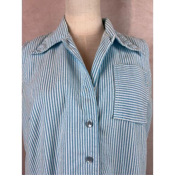 Vintage 1960s Blue Striped Button Front Dress Mod - Picture 2 of 7